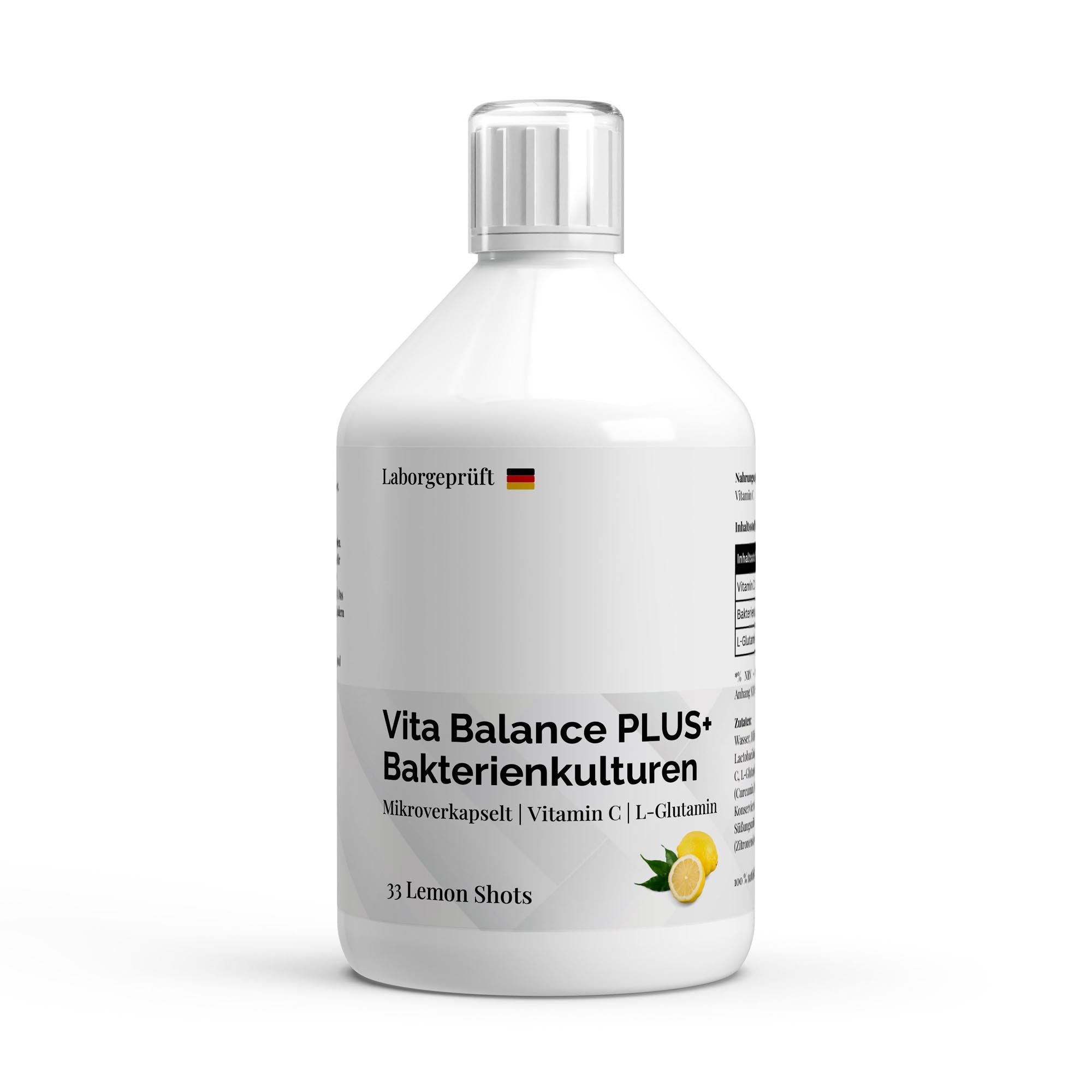 Vita Balance PLUS+ Bacterial Cultures - 33 vegan Lemon Shots - 500ml